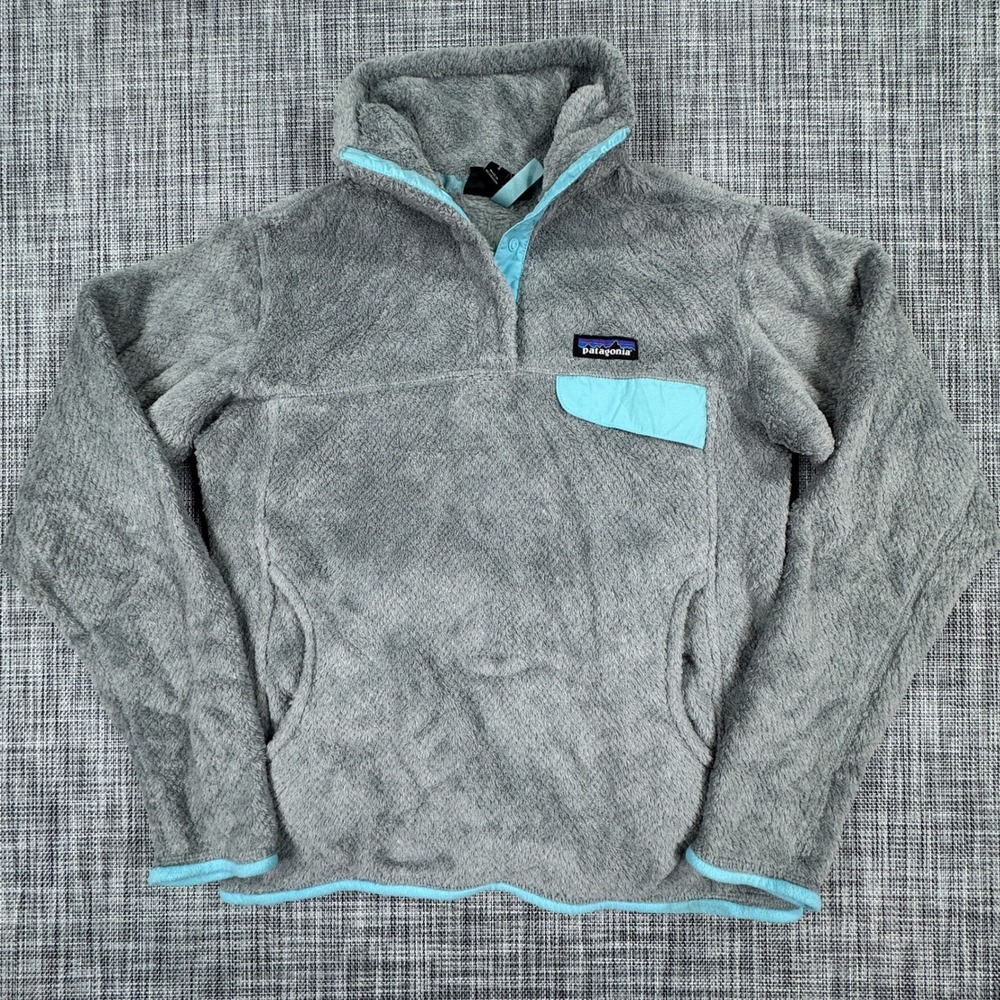 Patagonia Womens Small Re-Tool Snap-T Polartec Fleece Pullover Gray Blue Pocket